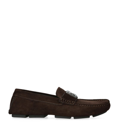 Dolce & Gabbana Suede Dg Driving Shoes In Brown