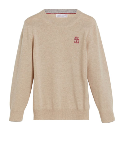 Brunello Cucinelli Kids' Cashmere Logo Sweater (4-12 Years) In Neutrals