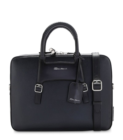 Santoni Leather Briefcase In Black