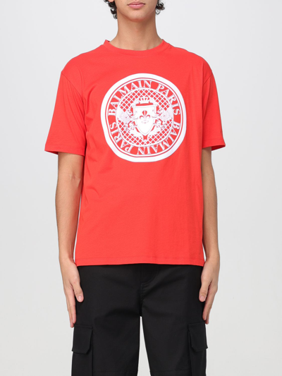 Balmain Coin Cotton T-shirt In Red