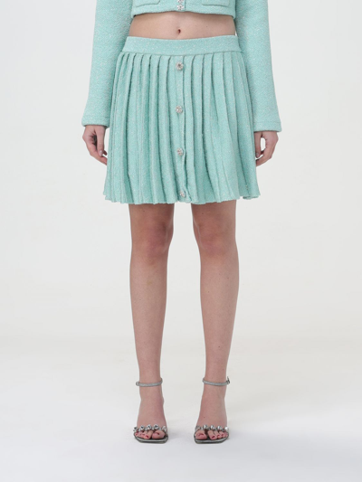 Self-portrait Self Portrait Mini Skirt In Sequin Knit With Diamanté Buttons In Mint