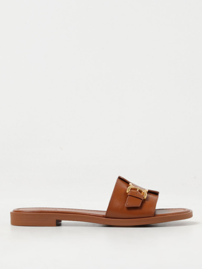 Chloé Marcie Leather Flat Sandals In Brown