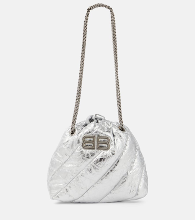 Balenciaga Crush Mini Metallic Leather Crossbody Bag In Silver