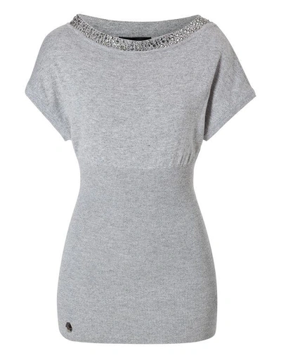 Philipp Plein Pullover Round Neck Ss "keisty" In Grey Melange