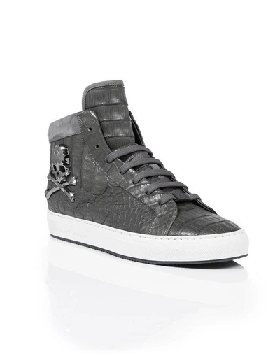 Philipp Plein Hi-top Sneakers "cool Man" In Grey/black Nickel