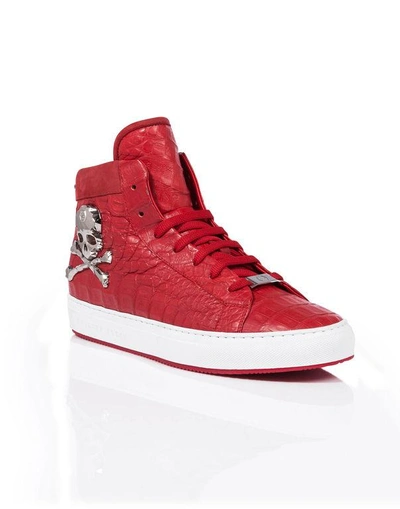 Philipp Plein Hi-top Trainers "cool Man" In Red/nickel