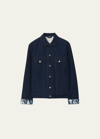 Burberry Denim Jacket With Chest Pockets And Contrast Stitching In Indigo Blue