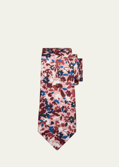 Kiton Men's Silk Floral-print Tie In Pink