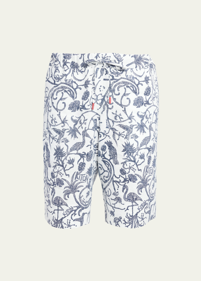 Kiton Men's Linen Floral-print Drawstring Shorts In Wht