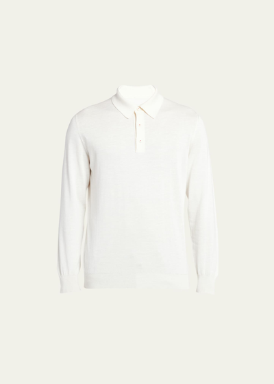 Kiton Men's Silk-cashmere Blend Polo Sweater In Cream