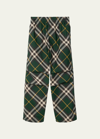 Burberry Men's Check Pattern Trousers With Elastic Waist And Drawstring In Ivy Ip Check