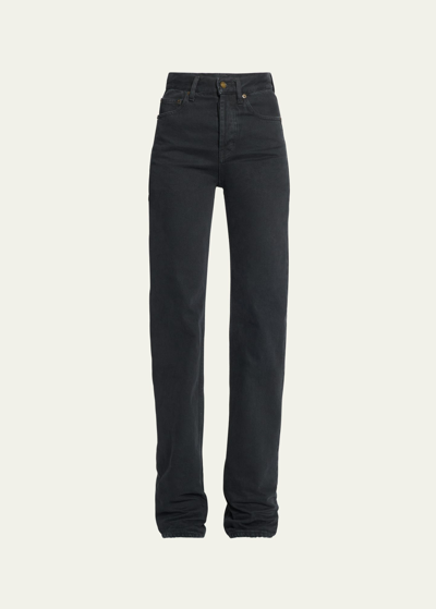 Saint Laurent Long Straight-leg Denim Jeans In Plain Carbon Black