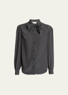 SAINT LAURENT SCARF-NECK MICRO DOT BUTTON DOWN SILK BLOUSE