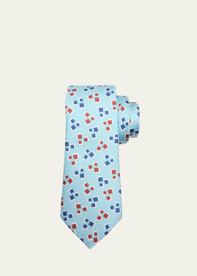 Kiton Men's Silk Mini Square-print Tie In Lt Blu
