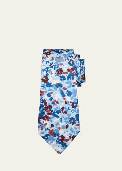 Kiton Men's Silk Floral-print Tie In Blu