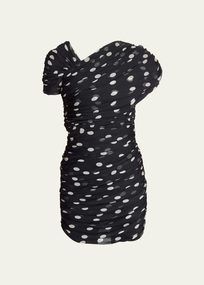 Saint Laurent Draped Polka-dot Mini Dress In Black