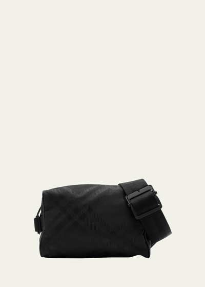 Burberry Men's Check Jacquard Belt Bag In Black
