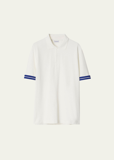 Burberry Striped Cotton Polo Shirt In Chalky White