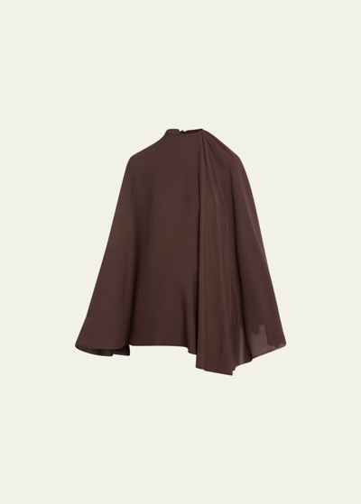 Marie Adam-leenaerdt Self-tie Silk Cape Blouse In Brown