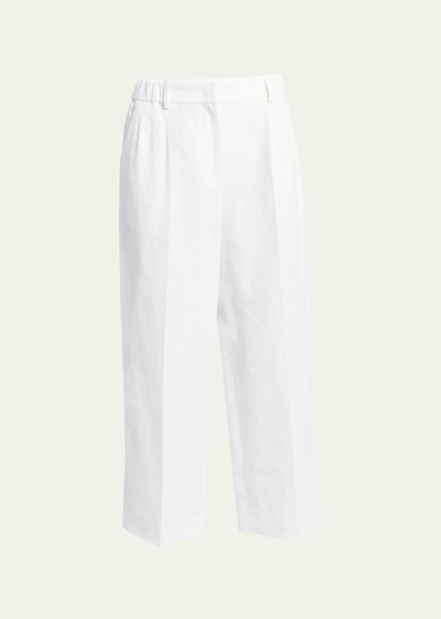 Giorgio Armani Linen Straight-leg Trousers In Solid White