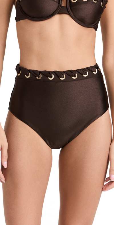 Zimmermann August Eyelet High Waist Bikini Bottoms Chocolate 0