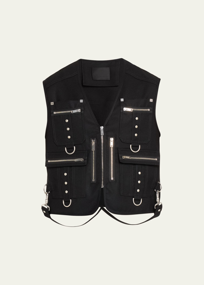 Givenchy Men's Multi-pocket Wool Tactical Vest In Black