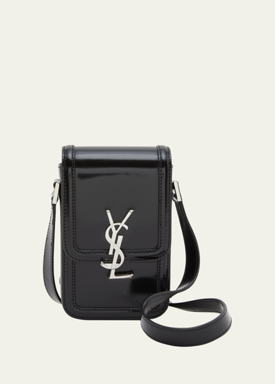 Saint Laurent Stylish Black Leather Foldover Shoulder Bag For Men