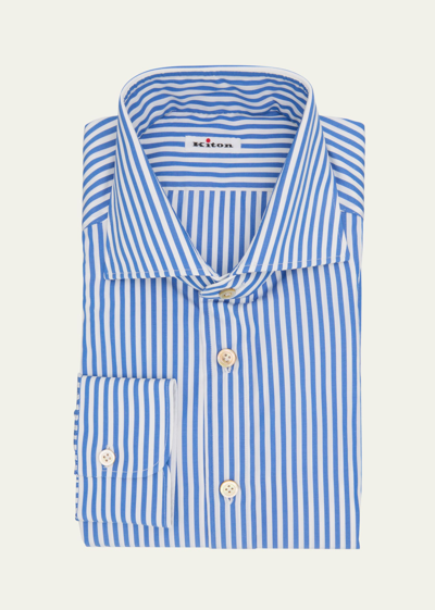 Kiton Men's Cotton Bengal Stripe Dress Shirt In Blu