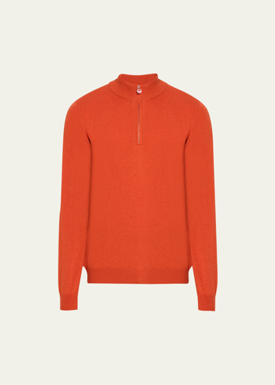 Kiton Men's Cashmere Half-zip Sweater In Orng