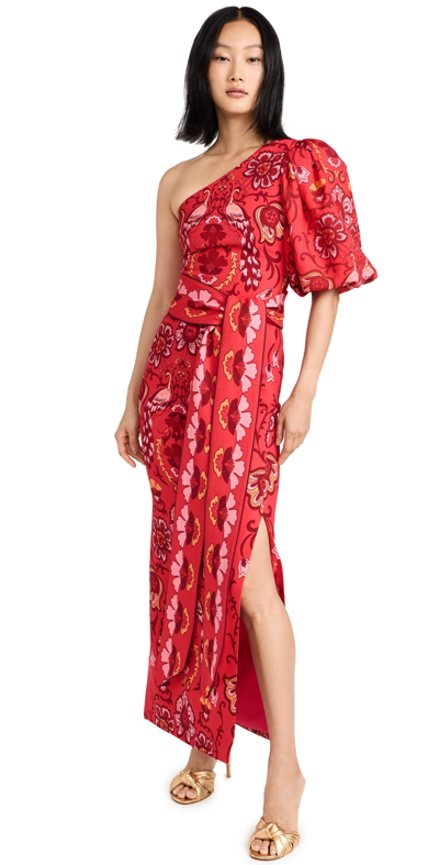 Cara Cara Lucia Belted Floral-print One-shoulder Stretch-crepe Maxi Dress In Peacock Watermelon