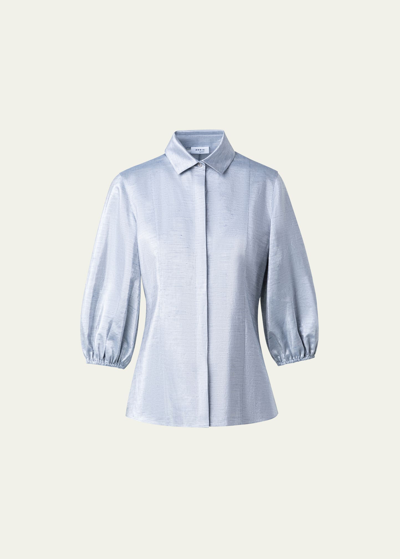 Akris Punto Metallic Cotton Button-front Blouse In Silver Blue