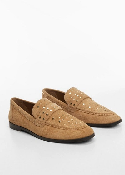 Mango Studded Leather Loafers Brown
