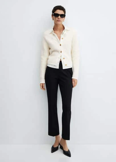 Mango Knitted Buttoned Jacket Off White