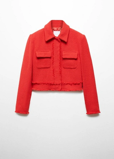 Mango Crop Tweed Jacket Red