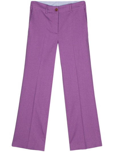 Alysi Flared Linen Cropped Trousers In Violet