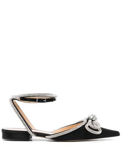 Mach & Mach Double Bow Satin Slingback Ballet Flats In Negro