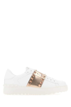 Valentino White Leather Rockstud Untitled Sneakers With Gold Rose Band In White