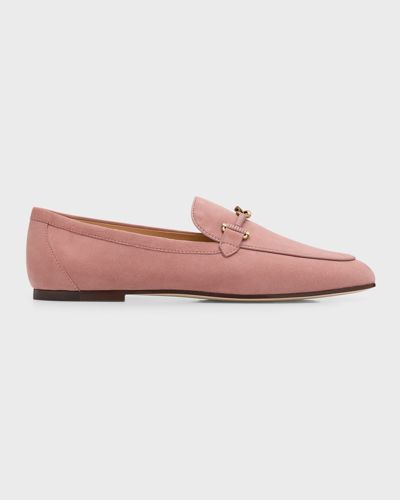 Tod's Wrapped T-ring Suede Loafers In Pink