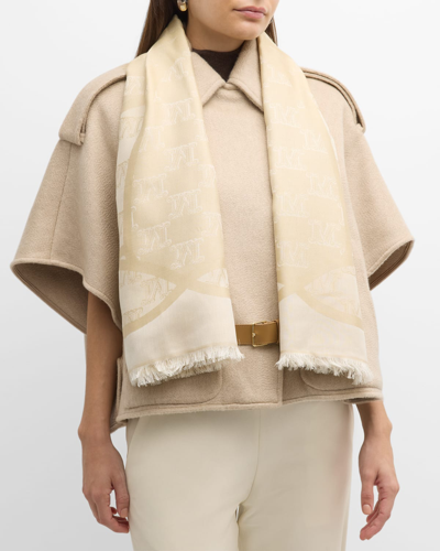 Max Mara Tronto Beige Silk Square Scarf In Gold