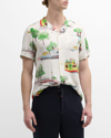 Scotch & Soda Printed Short Sleeve Button Front Camp Shirt In Canal