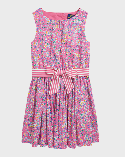 Ralph Lauren Kids' Girl's Sleeveless Cotton Poplin Fit & Flare Dress In Palais Floral Hot