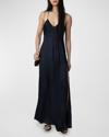 Zadig & Voltaire Rayonne Satin Maxi Dress In Encre