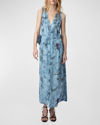 Zadig & Voltaire Rolanys Holly Crepe De Chine Button-front Maxi Dress In Glacier