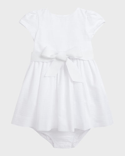 Ralph Lauren Kids' Girl's Ottoman-rib Sash Bow Cotton Dress With Bloomers In White