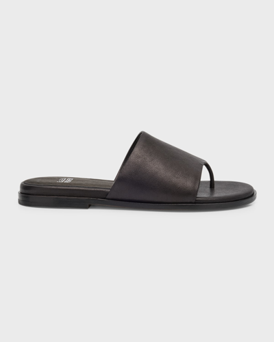 Eileen Fisher Kore Leather Flat Thong Sandals In Black