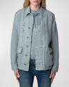 Zadig & Voltaire Kid Linen Skull Wings Jacket In Glacier