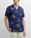 Scotch & Soda Printed Short Sleeve Button Front Camp Shirt In Boats
