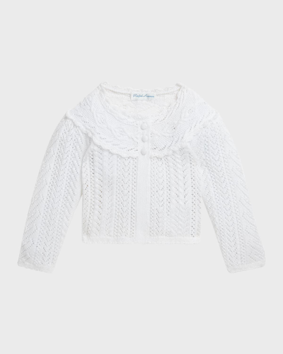Ralph Lauren Kids' Girl's Long-sleeve Open-knit Cotton Cardigan In White