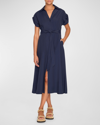 Brochu Walker Fia Belted Short-sleeve Poplin Midi Shirtdress In Navy