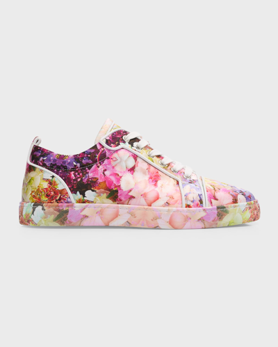 Christian Louboutin Louis Junior Orlato Leather-trimmed Floral-print Satin-crepe Sneakers In Pink